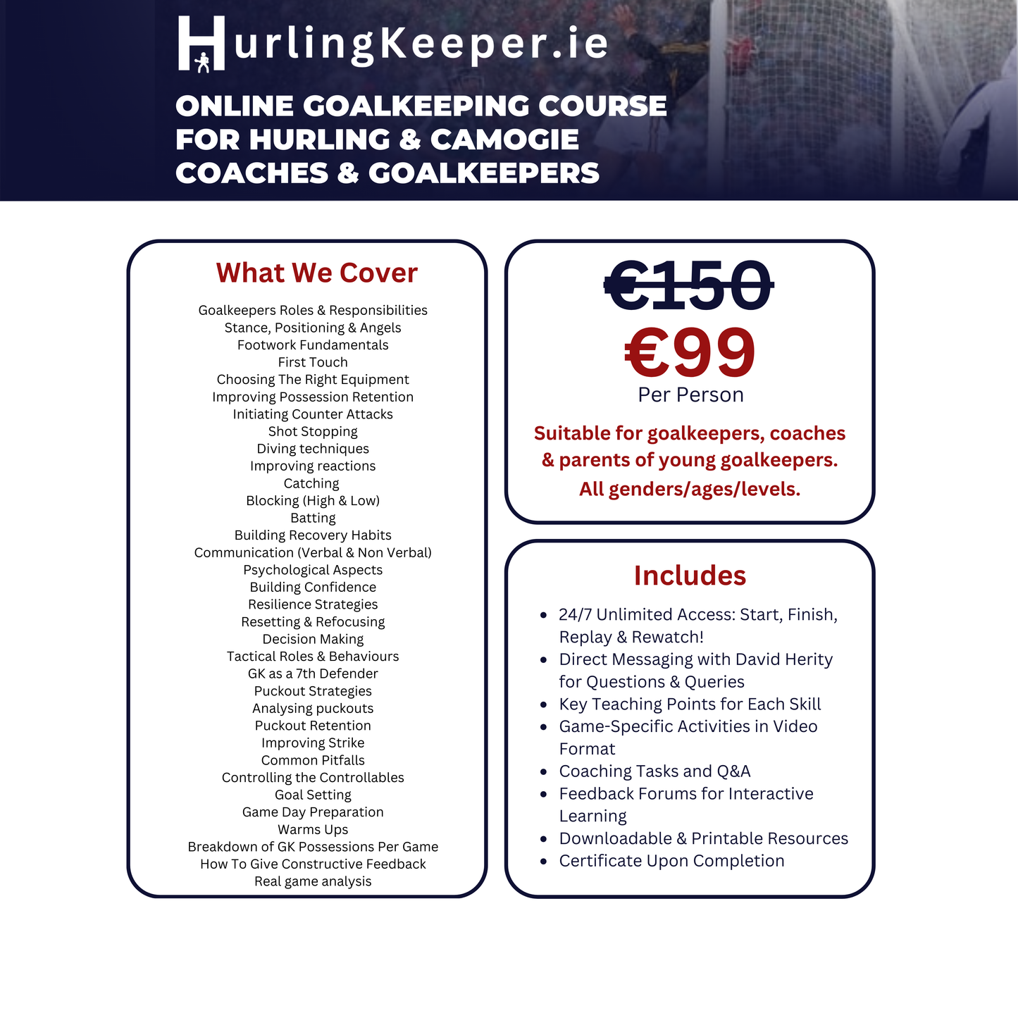 Online Goalkeeping Course for Hurling & Camogie Goalkeepers & Coaches